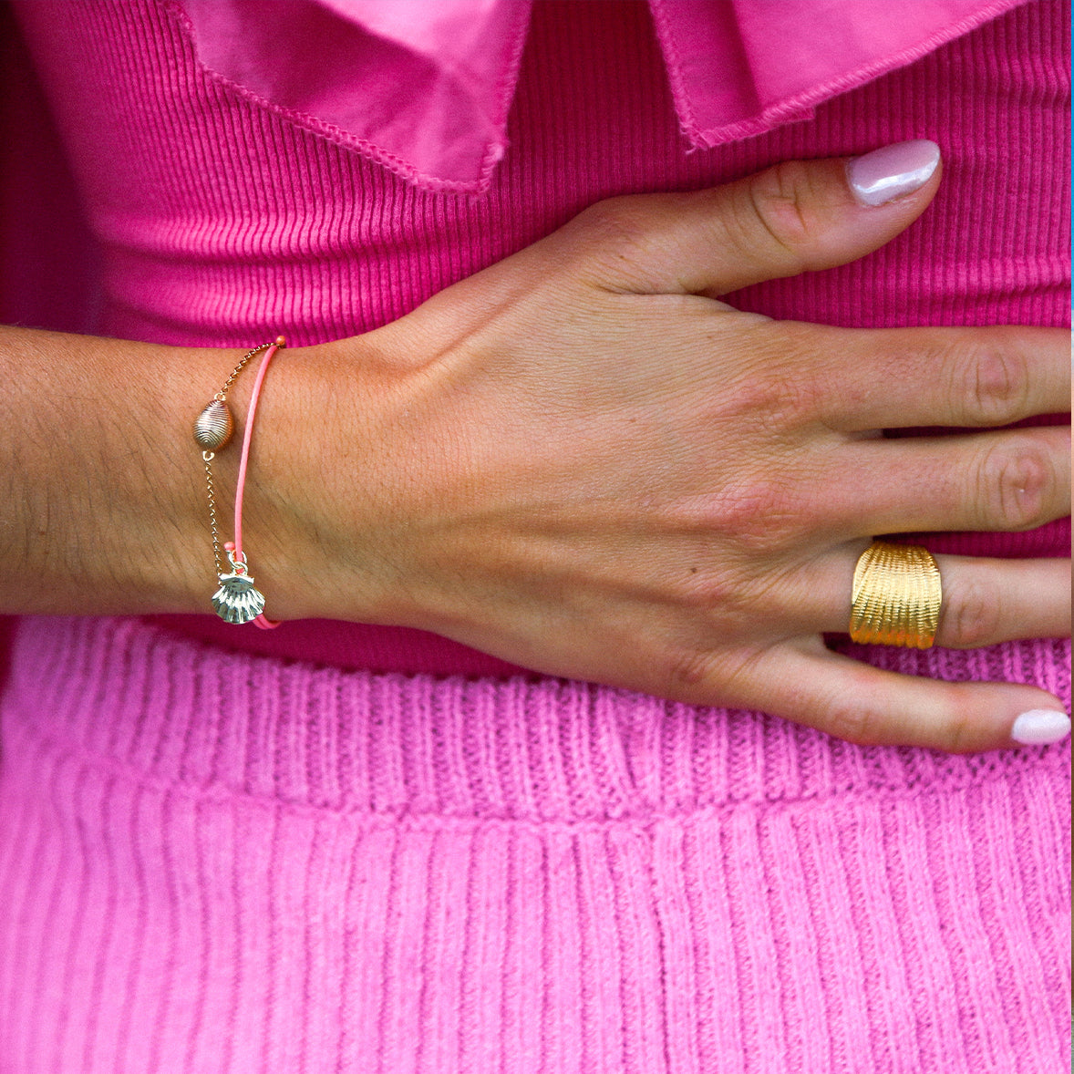 BRACELET COQUILLE SAINT JACQUES CORDON ROSE - SAINTE JAKEZ