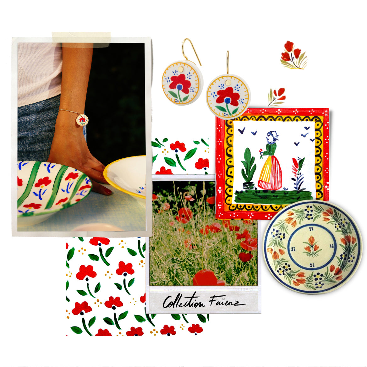 BOUCLES D'OREILLES EN FAIENCE FLEUR ROUGE - FAIENZ