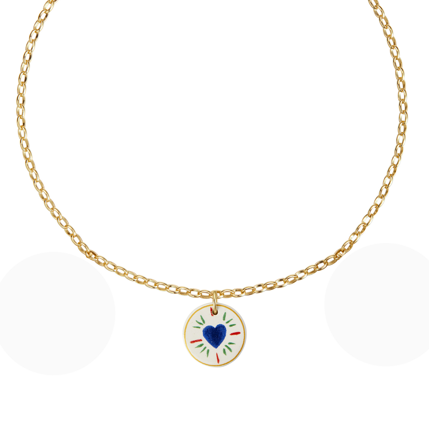 COLLIER CHAINE PENDENTIF EN FAIENCE MOTIF COEUR BLEU - SAINTE JAKEZ