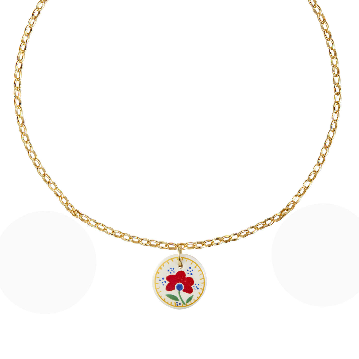 COLLIER CHAINE EN FAIENCE MOTIF FLEUR ROUGE - FAIENZ