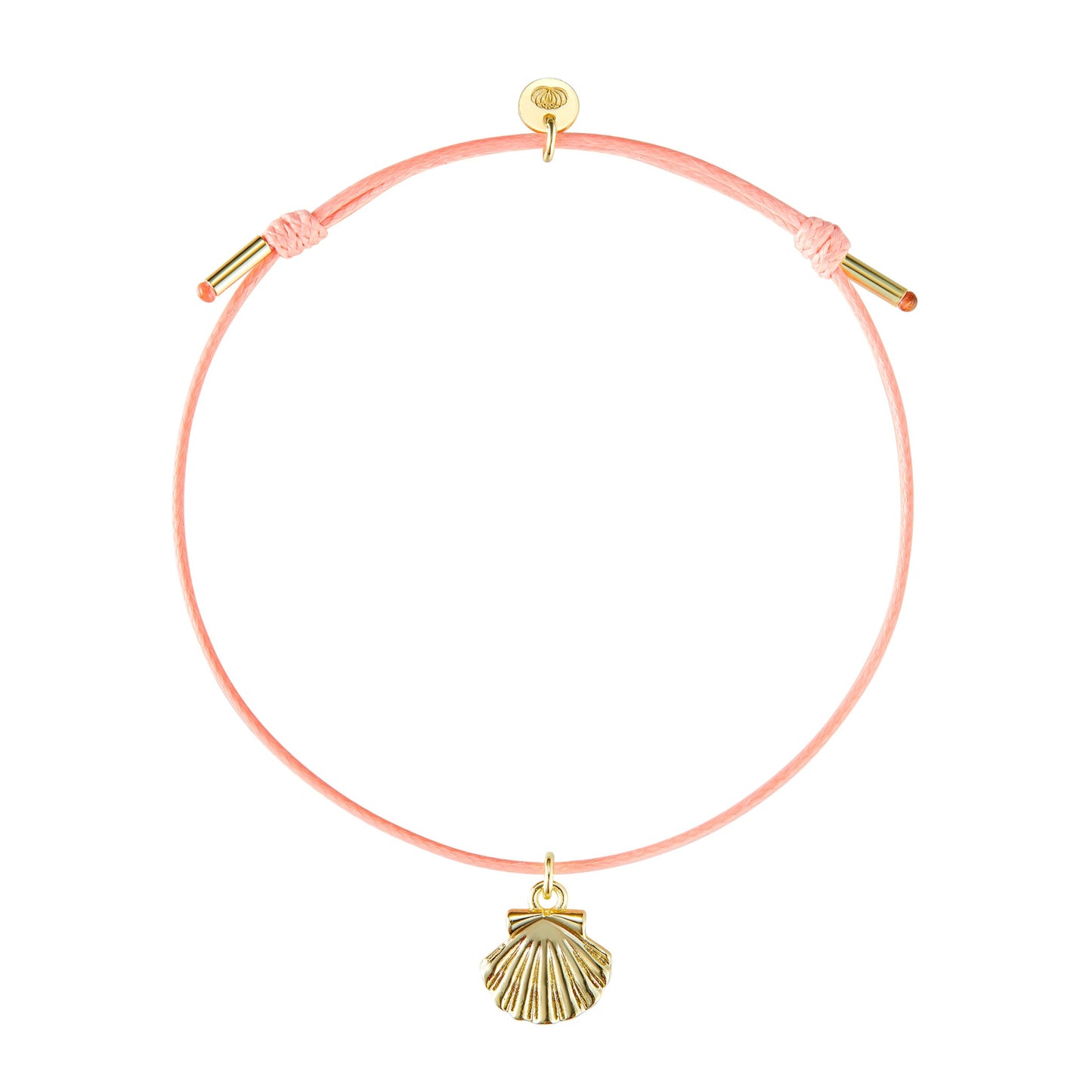 Bracelet cordon rose et sa coquille Saint Jacques