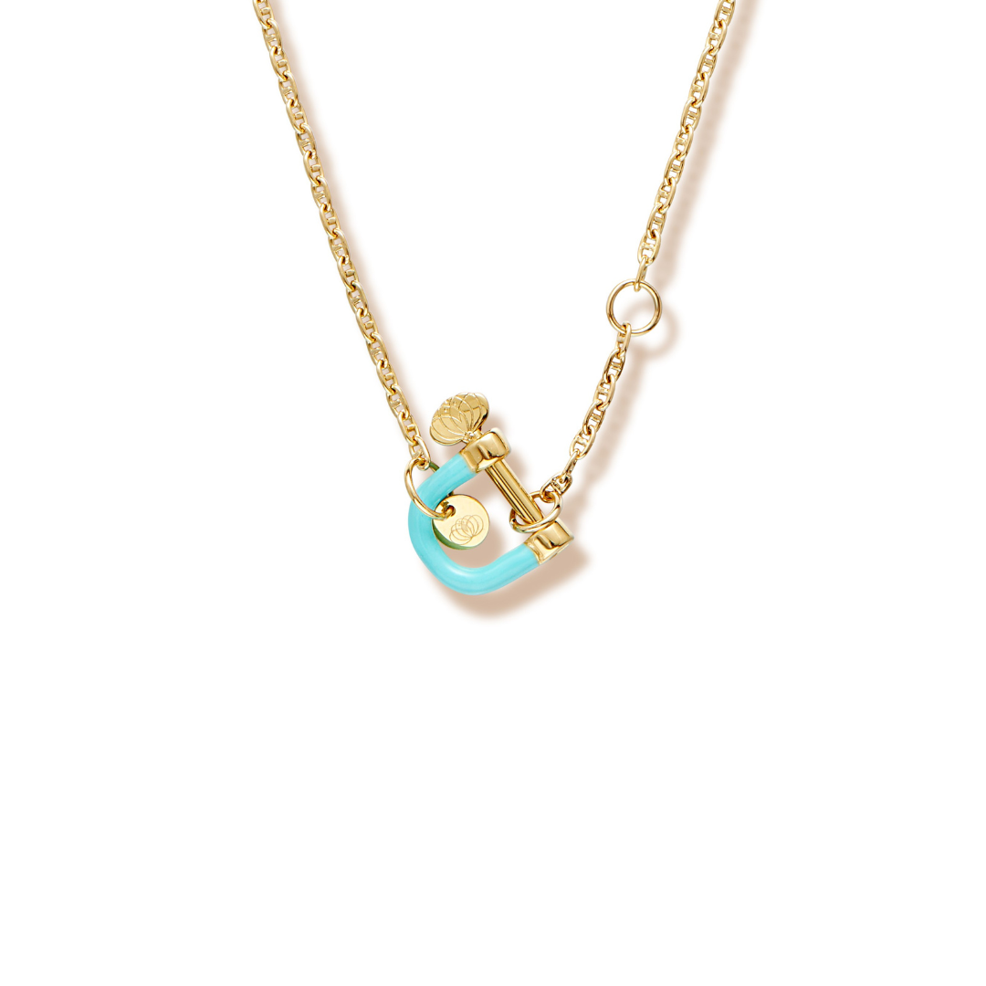 Collier avec manille vert d'eau en acier inoxydable