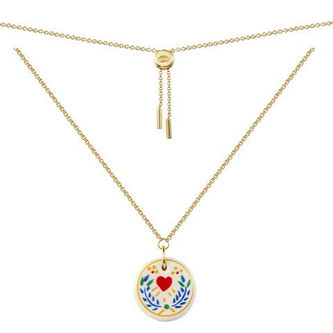 COLLIER AJUSTABLE EN FAIENCE MOTIF COEUR ROUGE - FAIENZ