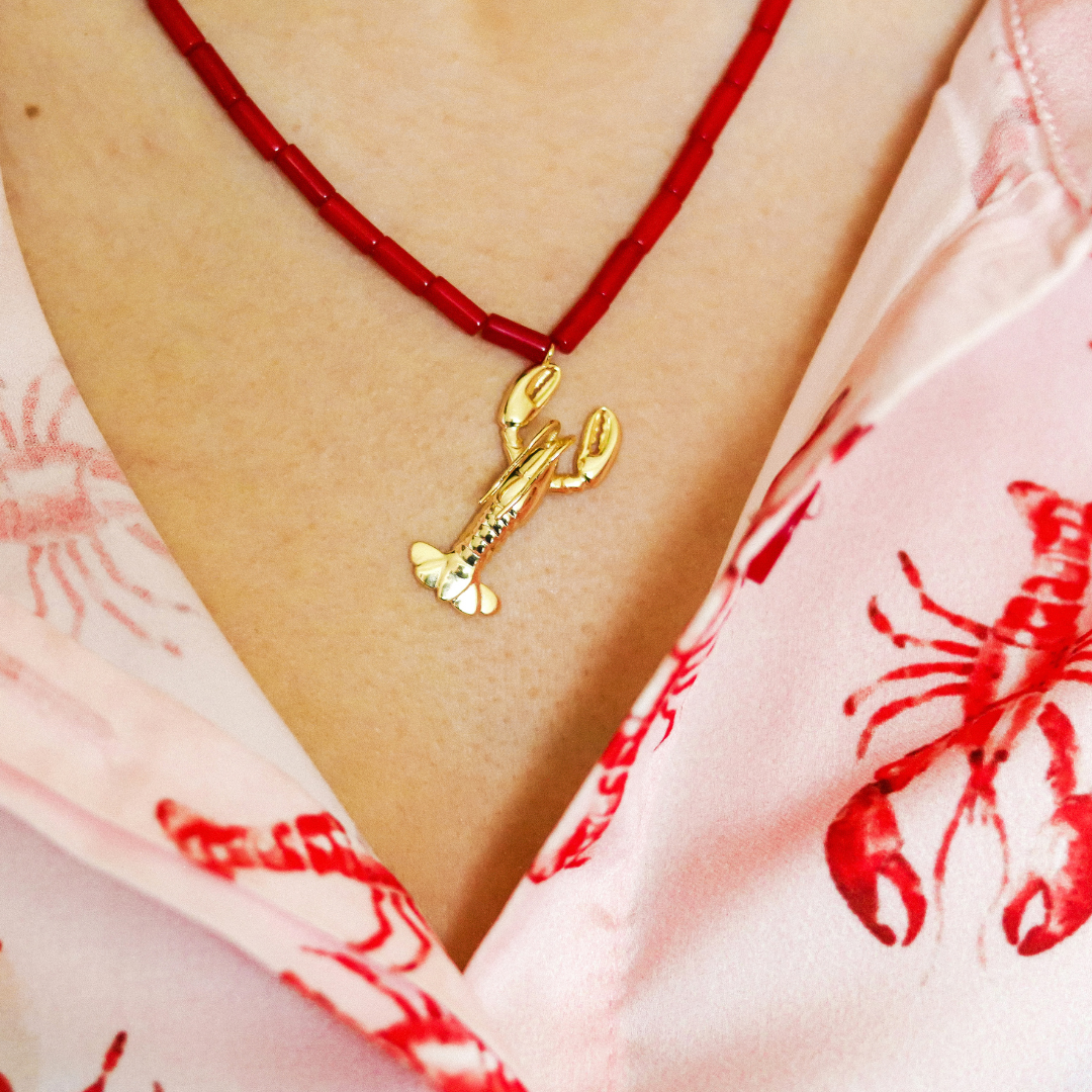 COLLIER HOMARD PERLES ROUGES