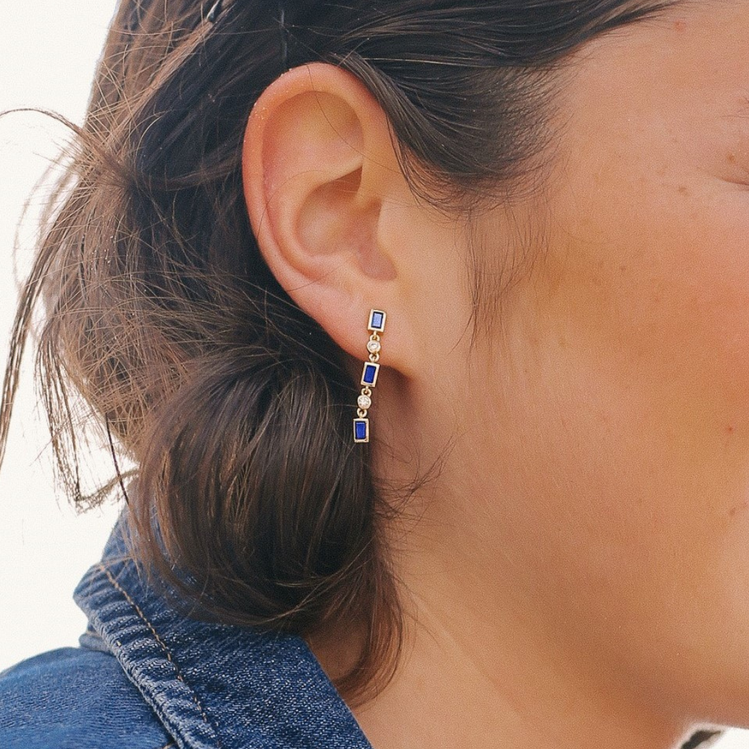 BOUCLES D'OREILLES QUARTZ BLANC ET SPINEL BLEU - ARMOR