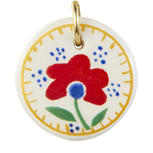 MEDAILLON EN FAIENCE FLEUR ROUGE - FAIENZ