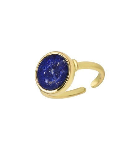 BAGUE LAPIS LAZULI GRAVE D'UNE ANCRE DE MARINE