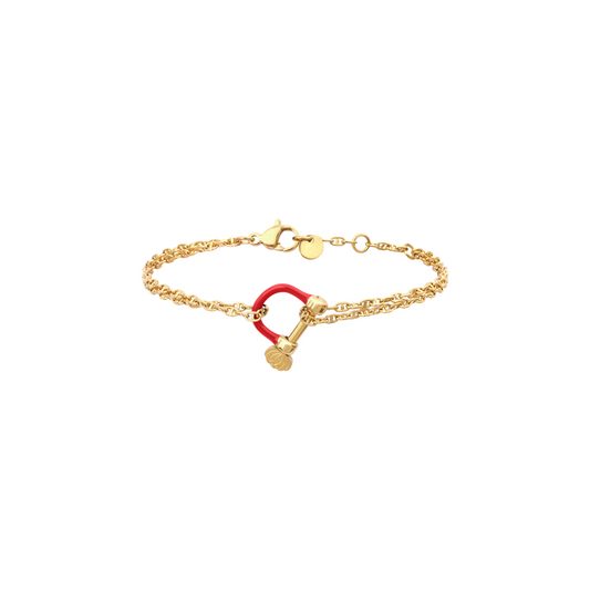 Bracelet avec chaîne marine double et manille ROUGE