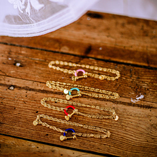 Bracelet avec chaîne marine double et manille JAUNE