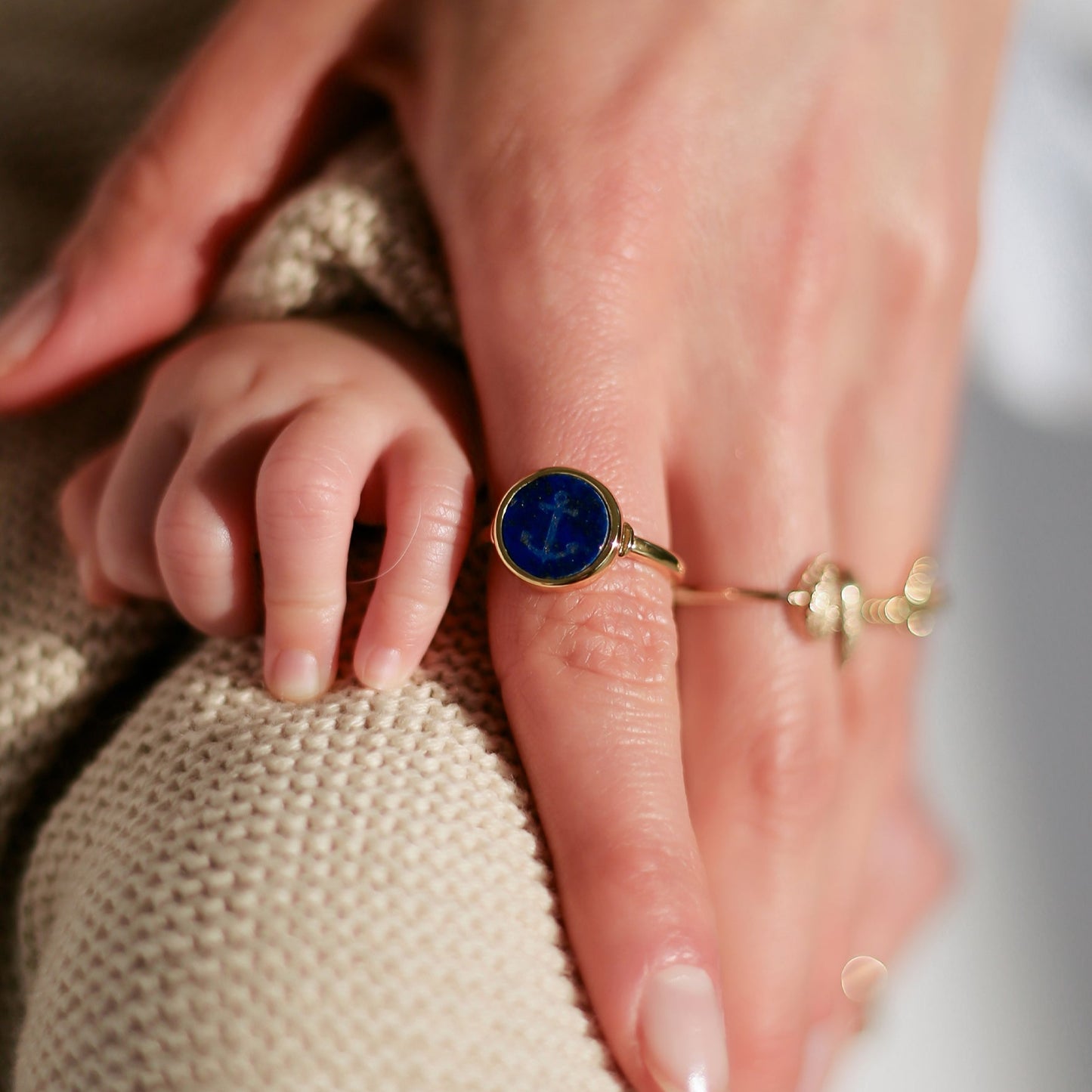 BAGUE LAPIS LAZULI GRAVE D'UNE ANCRE DE MARINE
