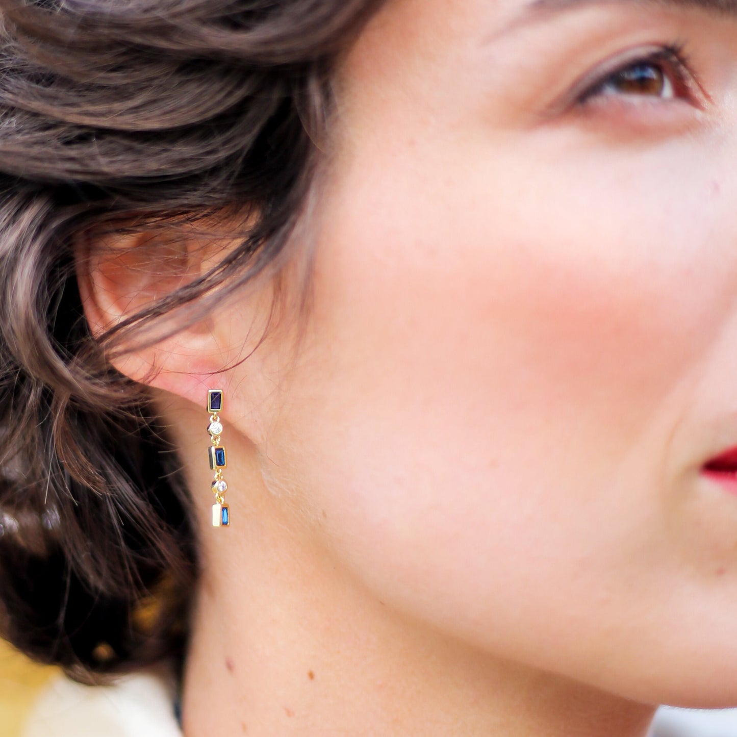 BOUCLES D'OREILLES QUARTZ BLANC ET SPINEL BLEU - ARMOR