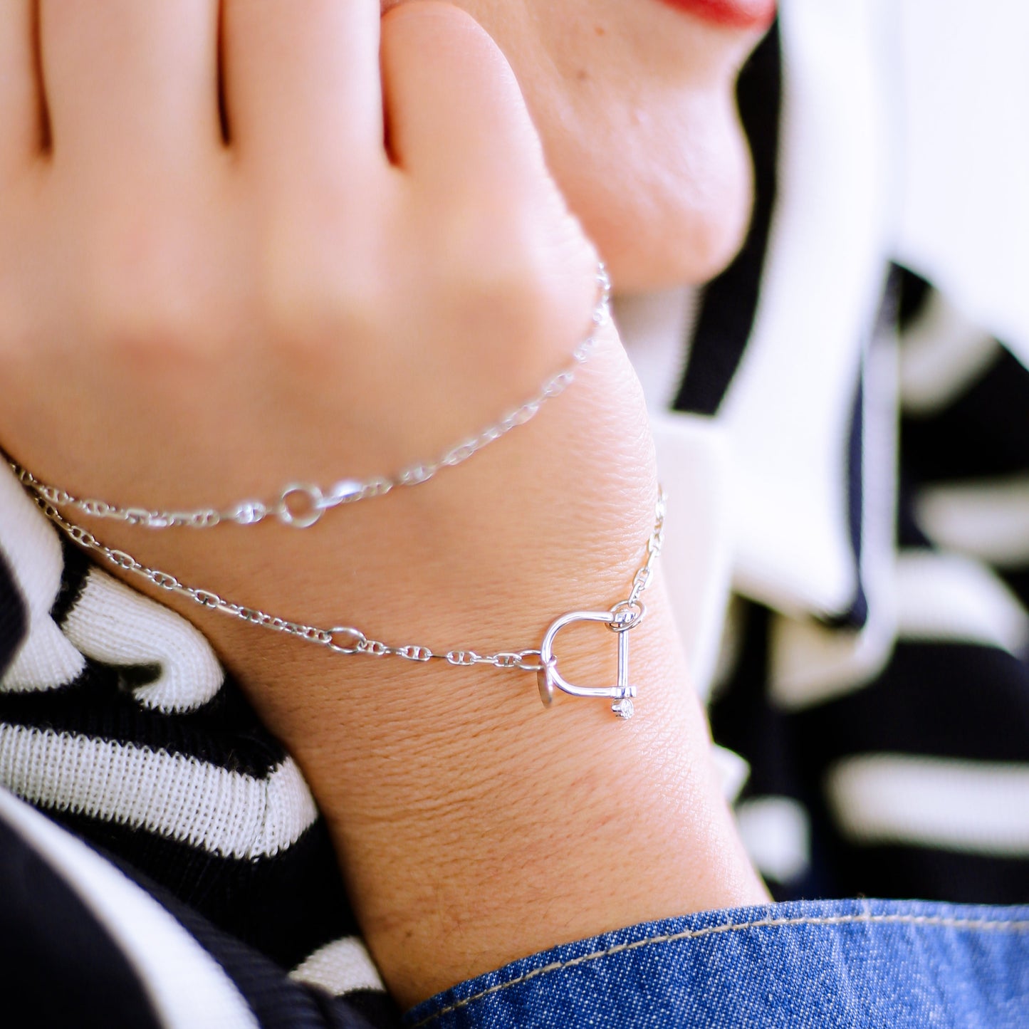 Sautoir avec chaîne marine et deux manilles en argent | Armeria