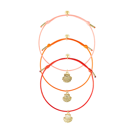 Bracelet cordon avec sa coquille Saint Jacques en set de 3 couleurs