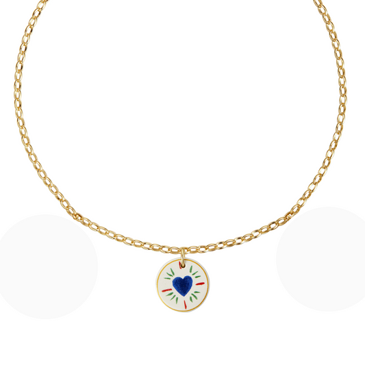 Collier chaîne XL avec son pendentif en faïence cœur bleu