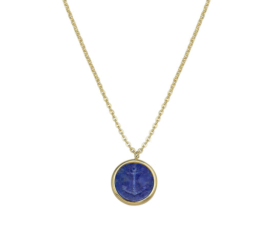 COLLIER LAPIS LAZULI GRAVE D'UNE ANCRE DE MARINE